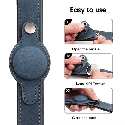 Adjustable Soft PU Leather Dog Collar with GPS Tracker Holder – Perfect for Small to Medium Dogs
