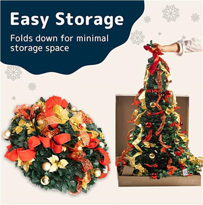 1.8 M PVC Retractable Christmas Tree With Ornaments Folding Decorations