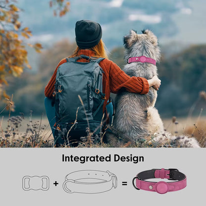 Adjustable Soft PU Leather Dog Collar with GPS Tracker Holder – Perfect for Small to Medium Dogs