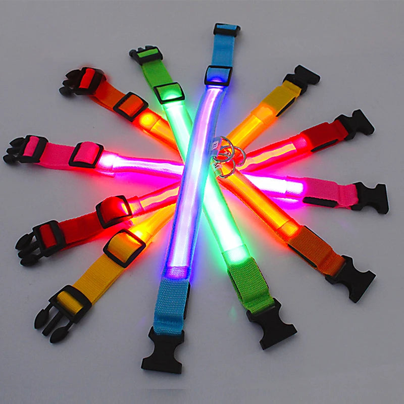 Adjustable LED Glowing Dog Collar - Rechargeable Luminous Night Safety Harness for Small Pets