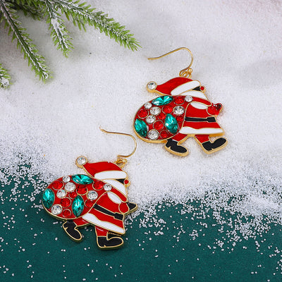 Personalized Cute Santa Claus Earrings With Colorful Rhinestones Ins Fashion Christmas Earrings For Women Jewelry