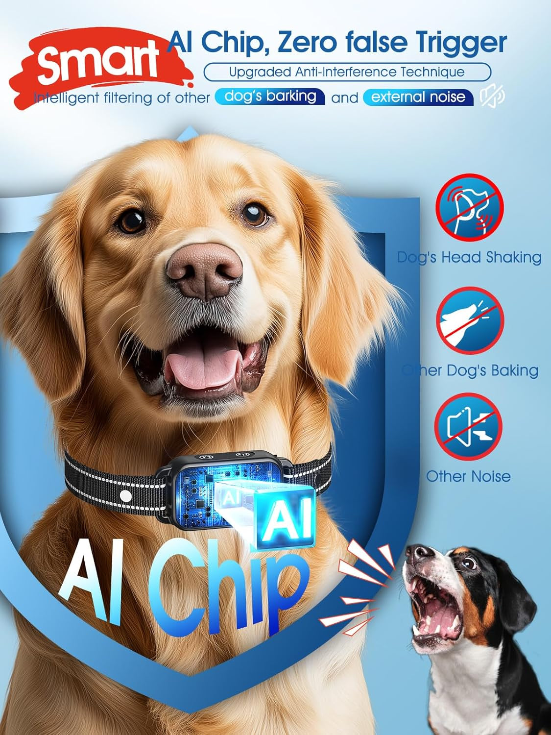 Smart Rechargeable Bark Collar for All Dog Sizes - Adjustable Sensitivity & Beep Function - Anti-Barking Training Solution (Dark Black)