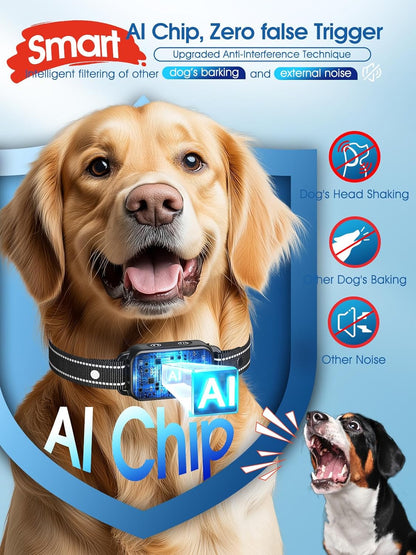 Smart Rechargeable Bark Collar for All Dog Sizes - Adjustable Sensitivity & Beep Function - Anti-Barking Training Solution (Dark Black)