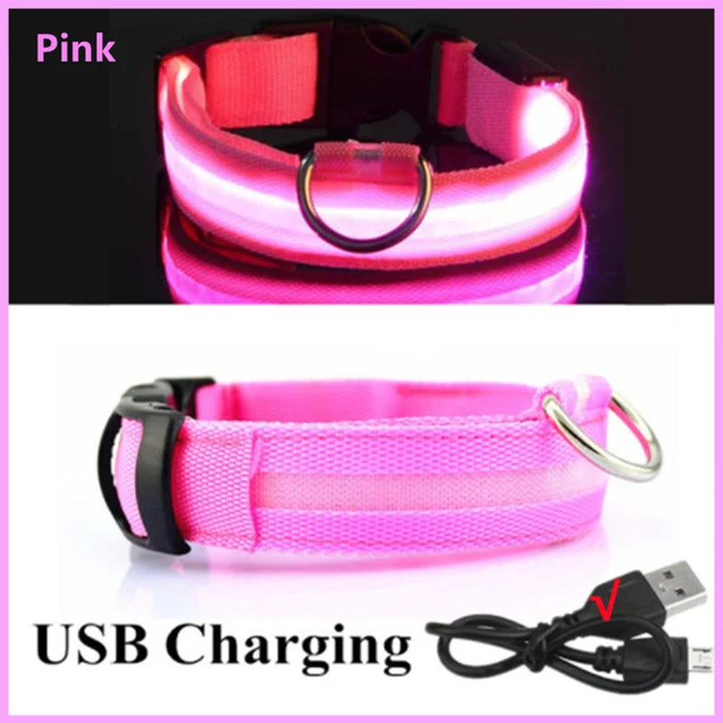 Adjustable LED Glowing Dog Collar - Rechargeable Luminous Night Safety Harness for Small Pets