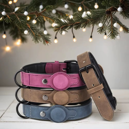 Adjustable Soft PU Leather Dog Collar with GPS Tracker Holder – Perfect for Small to Medium Dogs