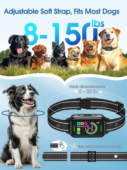 Smart Rechargeable Bark Collar for All Dog Sizes - Adjustable Sensitivity & Beep Function - Anti-Barking Training Solution (Dark Black)