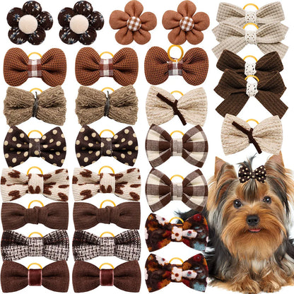 Cute 10PCS Dog Hair Bows with Rubber Bands - Adorable Grooming Accessories for Small Dogs and Cats