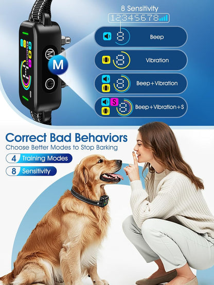 Smart Rechargeable Bark Collar for All Dog Sizes - Adjustable Sensitivity & Beep Function - Anti-Barking Training Solution (Dark Black)