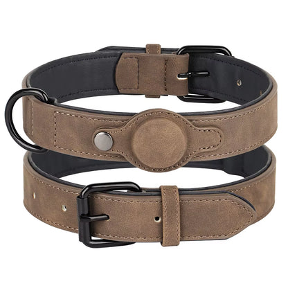Adjustable Soft PU Leather Dog Collar with GPS Tracker Holder – Perfect for Small to Medium Dogs